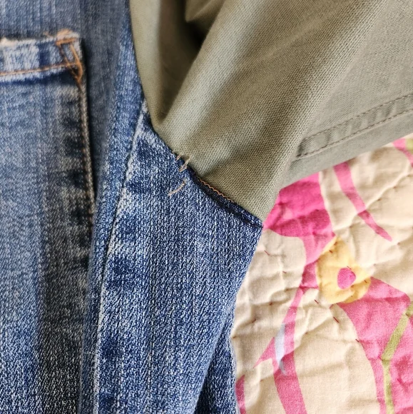 Anthropologie Pilcro & The Letterpress Denim Jacket Green Sleeves Military Boho - Picture 11 of 12